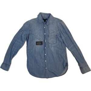J Crew Button Up Shirt sz 0 Blue Denim Chambray